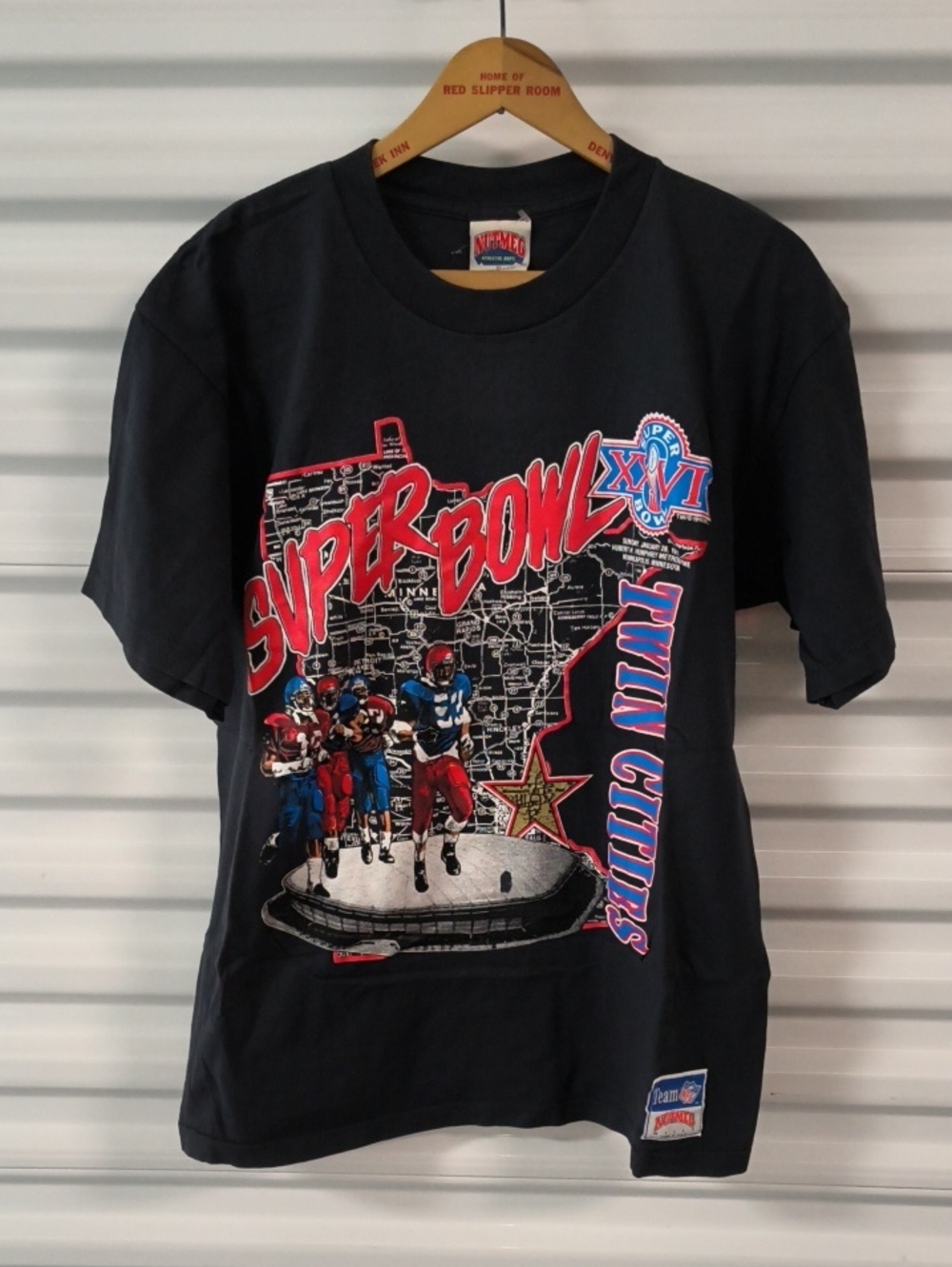 Vtg 1992 Nutmeg Men's Super Bowl XXVI Licensed Black Twin Cities T-Shirt XL